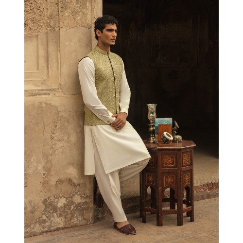 ZGMW1374 Sand Raw Silk Waistcoat