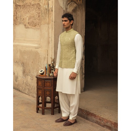 ZGMW1374 Sand Raw Silk Waistcoat