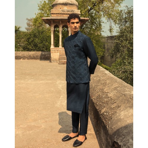 ZGMW1375 Dark Navy Blue Karandi Waistcoat