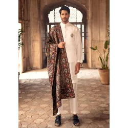 ZGMW1736 Off White Karandi Jamawar Waistcoat