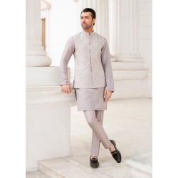 ZGMW1742 Silver Raw Silk Waistcoat