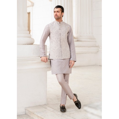 ZGMW1742 Silver Raw Silk Waistcoat