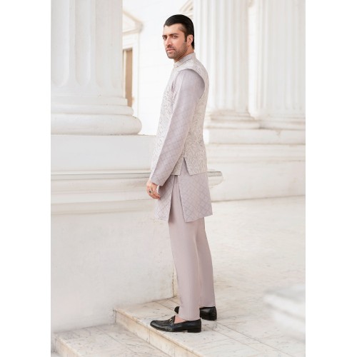 ZGMW1742 Silver Raw Silk Waistcoat