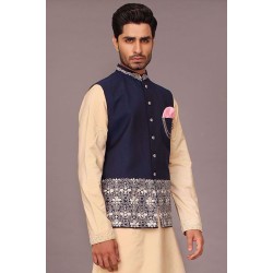 ZGMW1972 Dark Blue Raw Silk Waistcoat