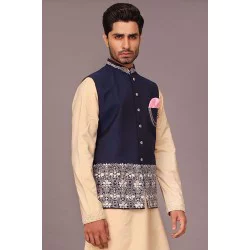ZGMW1972 Dark Blue Raw Silk Waistcoat