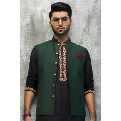 ZGMW1978 Dark Green Raw Silk Waistcoat