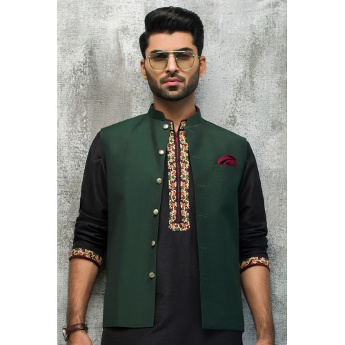 ZGMW1978 Dark Green Raw Silk Waistcoat