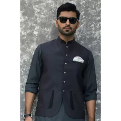 ZGMW1979 Dark Gunmetal Raw Silk Waistcoat