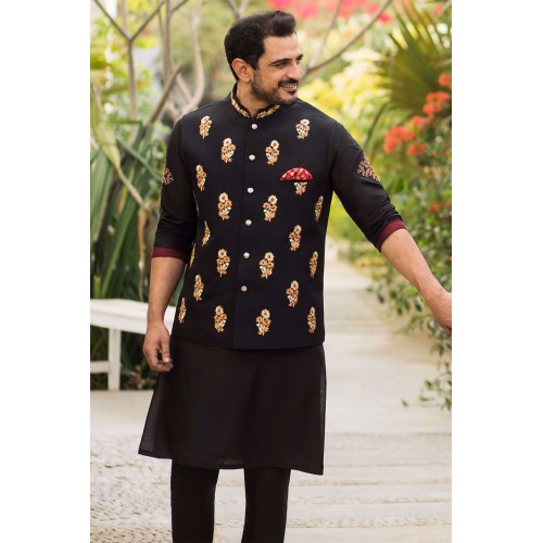 ZGMW1988 Black Raw Silk Waistcoat