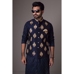 ZGMW1991 Dark Navy Raw Silk Waistcoat