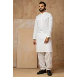 ZGMK2096 White Cotton Shalwar Kurta