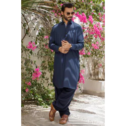 ZGMK2100 Dark Blue Boski Linen Kameez Shalwar