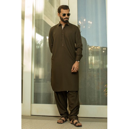 ZGMK2105 Olive Drab Boski Linen Kameez Shalwar