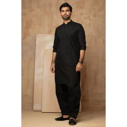 ZGMK2107 Black Cotton Kurta Shalwar