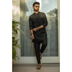 ZGMK2109 Black Cotton Silk Kurta Pajama