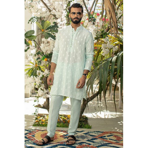 ZGMK2110 Light Cyan Raw Silk Kurta Pajama ZGMK2110 Light Cyan Raw Silk Kurta Pajama