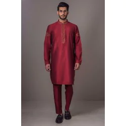 ZGMK2111 Maroon Cotton Silk Kurta Pajama