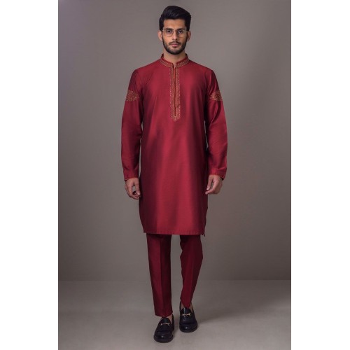 ZGMK2111 Maroon Cotton Silk Kurta Pajama
