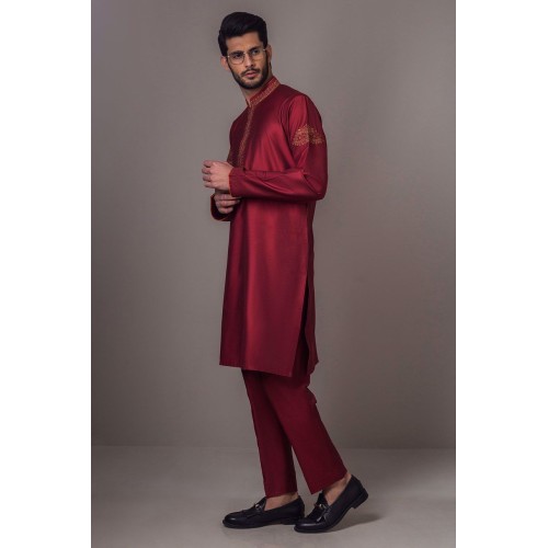 ZGMK2111 Maroon Cotton Silk Kurta Pajama