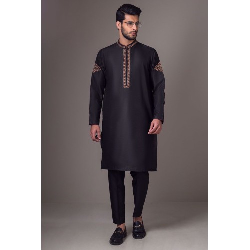 ZGMK2112 Black Cotton Silk Kurta Pajama