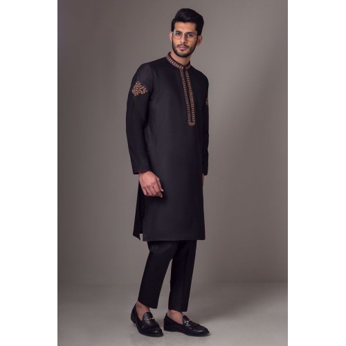 ZGMK2112 Black Cotton Silk Kurta Pajama