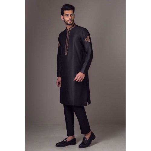 ZGMK2112 Black Cotton Silk Kurta Pajama