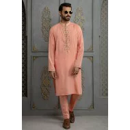ZGMK2113 Dark Salmon Cotton Silk Kurta Pajama