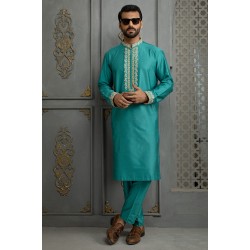 ZGMK2116 Light Sea Green Cotton Silk Kurta Pajama