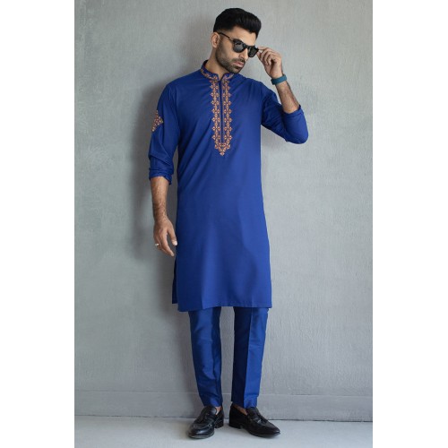 ZGMK2121 Royal Azure Cotton Silk Kurta Pajama