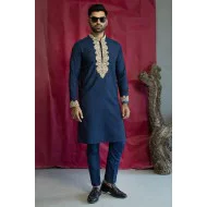 ZGMK2123 Indigo Dye Raw Silk Kurta Pajama