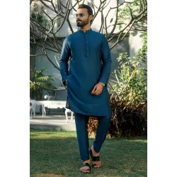 ZGMK2126 Deep Teal Khadi Silk Kurta Pajama
