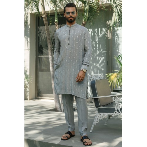 ZGMK2131 Medium Blue Raw Silk Kurta Pajama