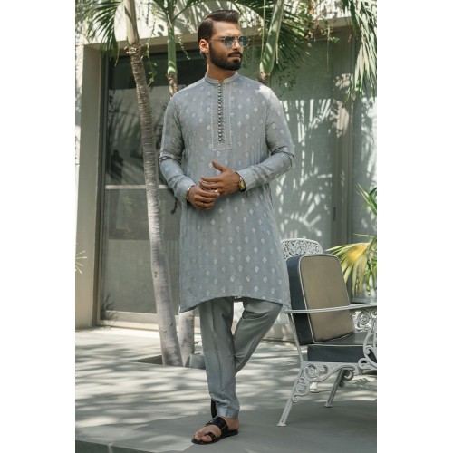 ZGMK2131 Medium Blue Raw Silk Kurta Pajama