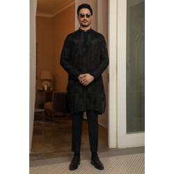 ZGMK2132 Black Cotton Raw Silk Kurta Pajama