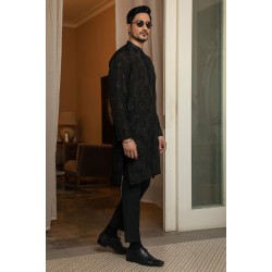 ZGMK2132 Black Cotton Raw Silk Kurta Pajama