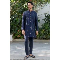 ZGMK2135 Blue Coral Cotton Silk Kurta Pajama
