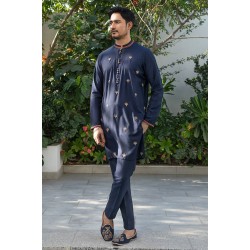 ZGMK2135 Blue Coral Cotton Silk Kurta Pajama