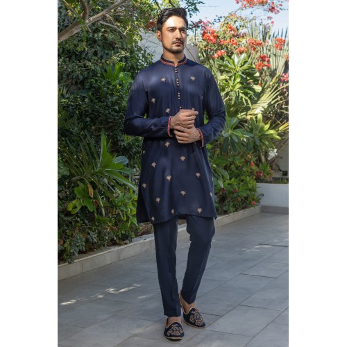 ZGMK2135 Blue Coral Cotton Silk Kurta Pajama