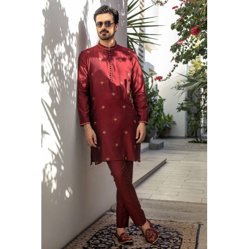 ZGMK2137 Maroon Cotton Silk Kurta Pajama