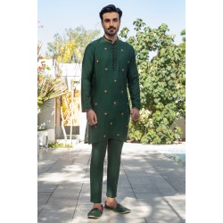 ZGMK2138 Blue-Green Cotton Silk Kurta Pajama