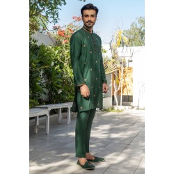 ZGMK2138 Blue-Green Cotton Silk Kurta Pajama