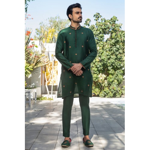 ZGMK2138 Blue-Green Cotton Silk Kurta Pajama