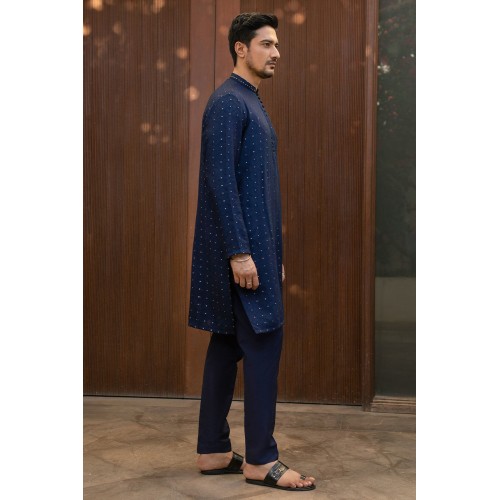 ZGMK2139 Delft Blue Jamawar Kurta Pajama