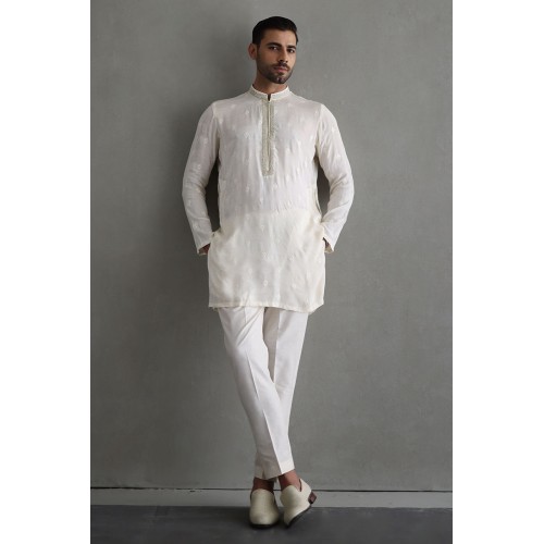 ZGMK2140 White Silk Kurta Pajama