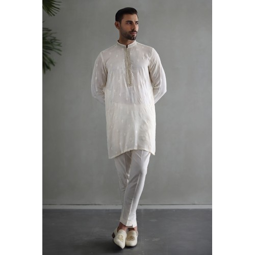 ZGMK2140 White Silk Kurta Pajama