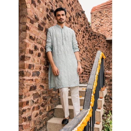 ZGMK2537 Ice Gray Raw Silk Kurta Pajama ZGMK2537 Ice Gray Raw Silk Kurta Pajama