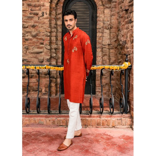 ZGMK2538 Aerospace Orange Raw Silk Kurta Pajama ZGMK2538 Aerospace Orange Raw Silk Kurta Pajama