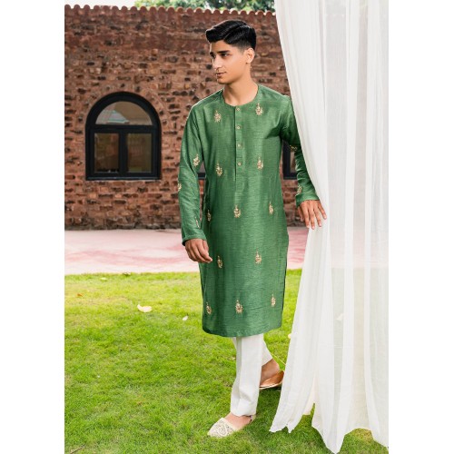 ZGMK2540 Jade Raw Silk Kurta Pajama