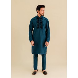 ZGMK2541 Teal Karandi Kurta Pajama