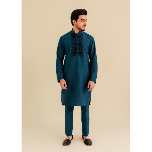 ZGMK2541 Teal Karandi Kurta Pajama